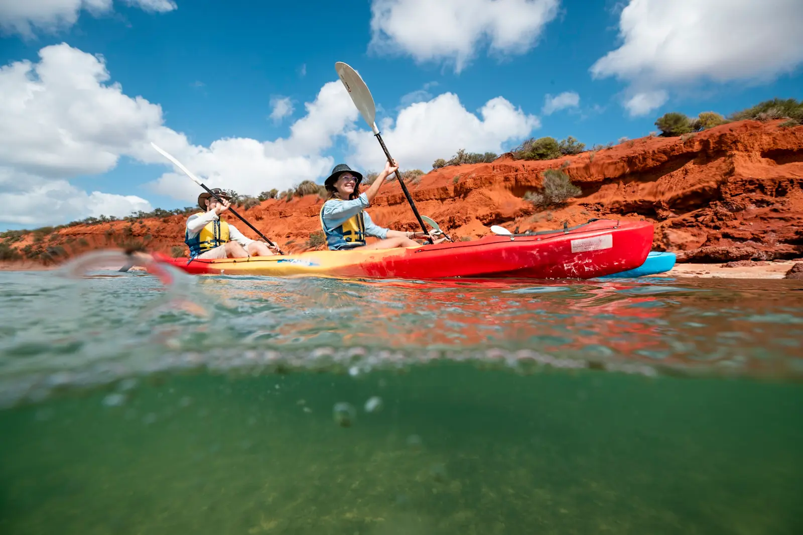 Guests kayaking on a Wula Gura Nyinda Eco Cultural Adventures tour in Shark Bay, WA © Tourism Australia