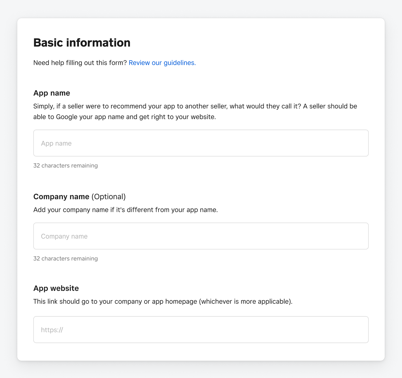 This image shows the App Marketplace listing, Basic Information dialog