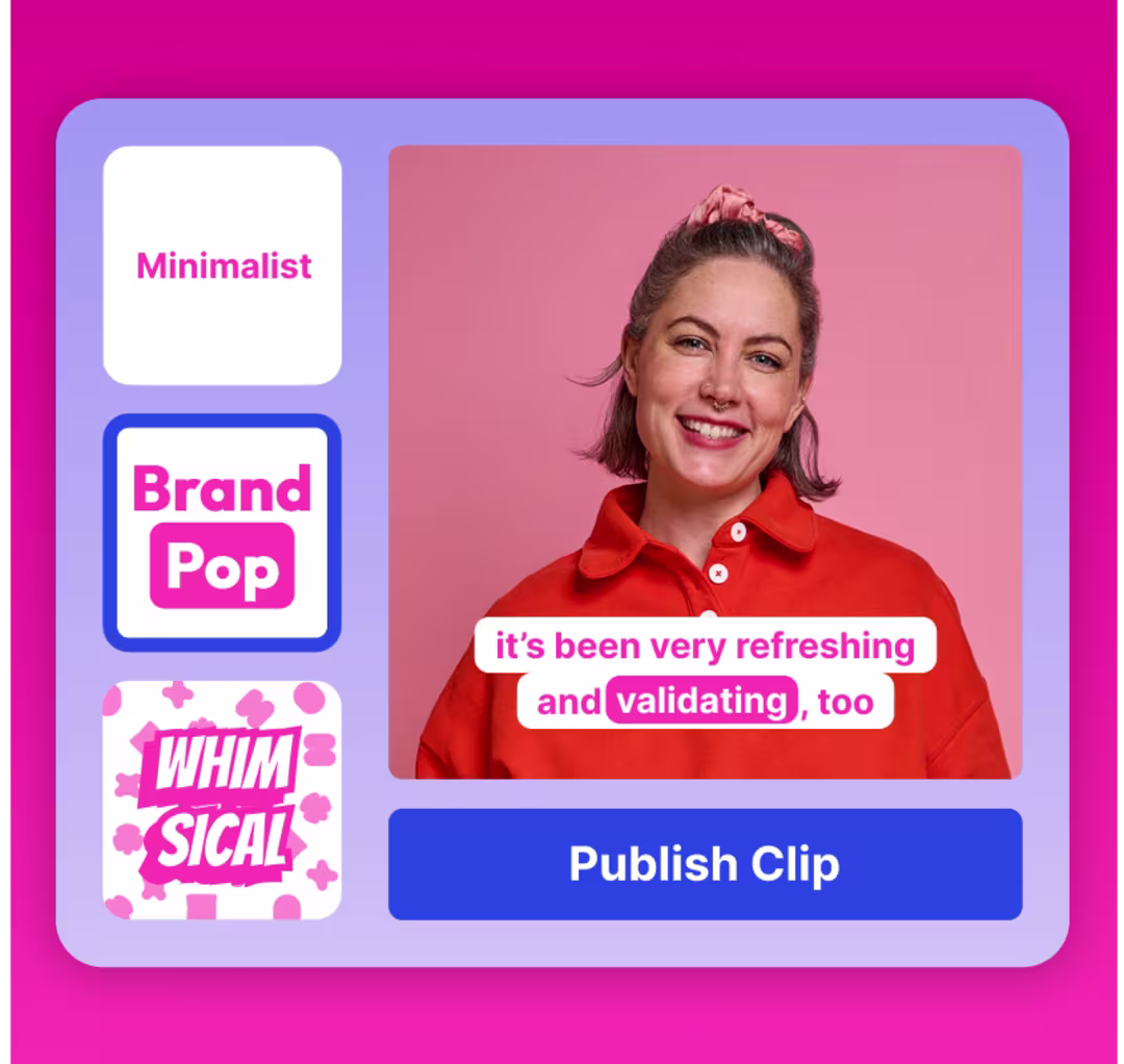 Video software UI showing how to create social media clips from pre-recorded videos
