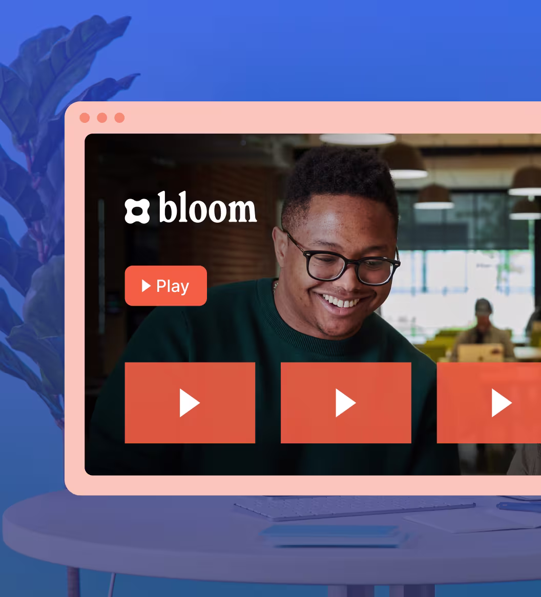 Video software UI showing a webpage with three videos