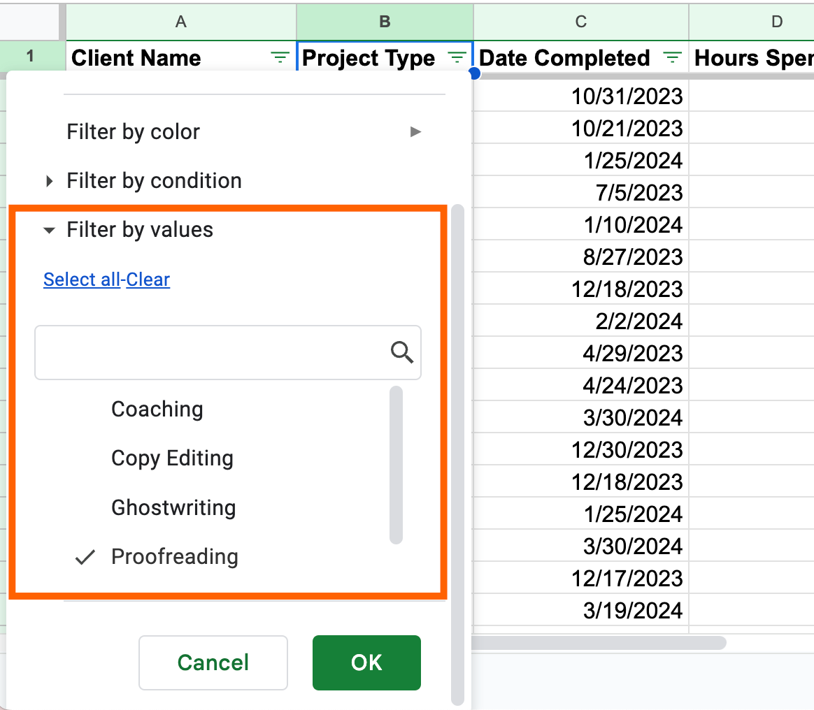 How to filter by values in Google Sheets. 
