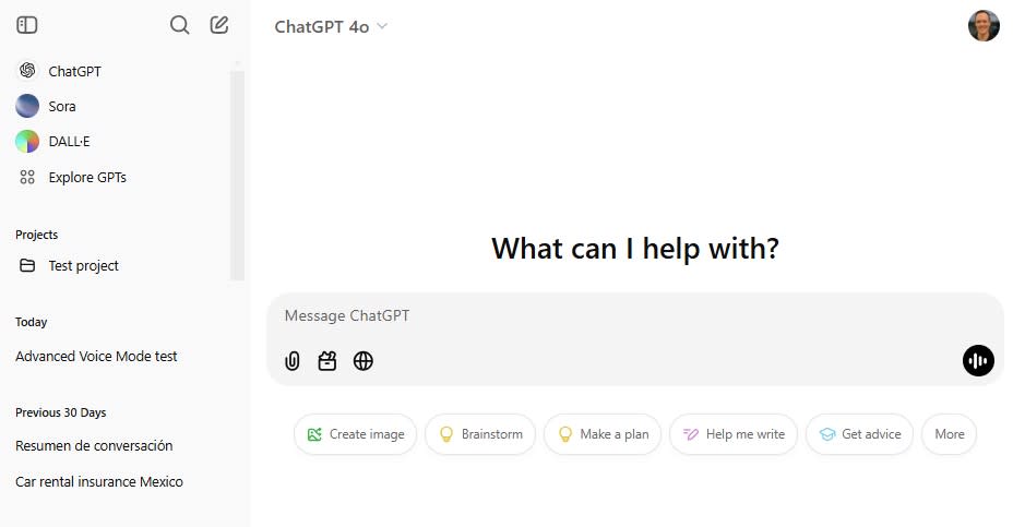 ChatGPT's home page, with a little more going on