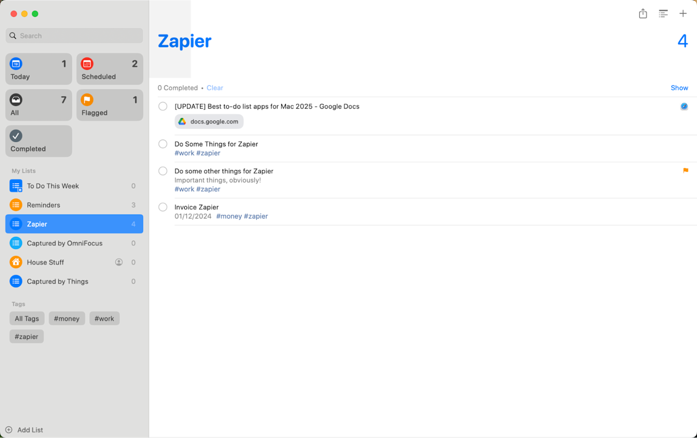 Reminders, our pick for the best to-do list app for most Apple users