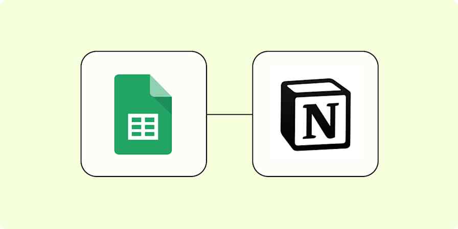 The Google Sheets app logo connected to the Notion app logo on a light yellow background.
