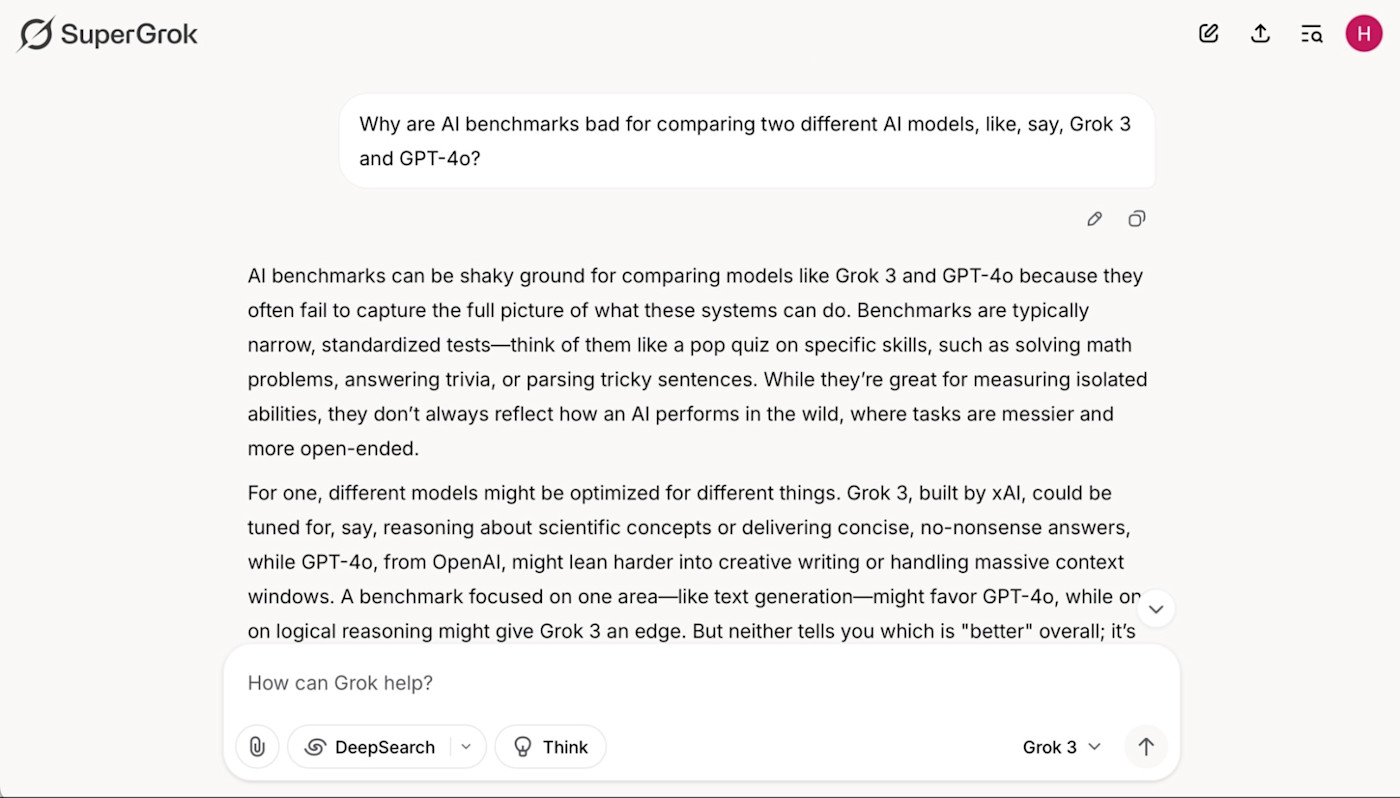 Grok answering a simple question