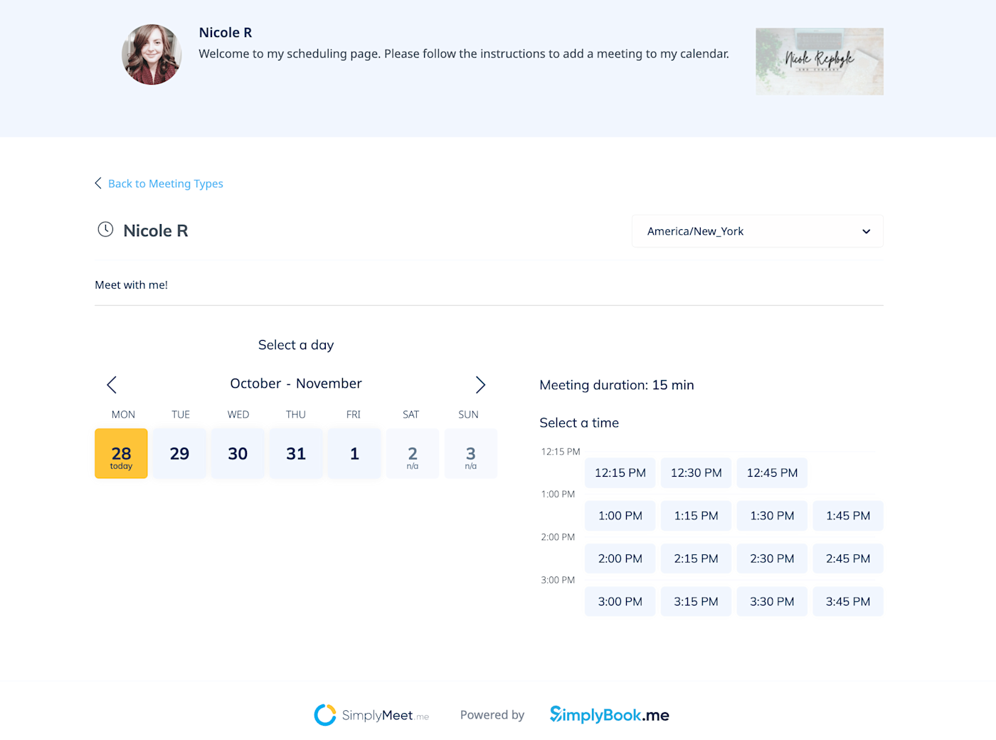 SimplyMeet.me, our pick for the best free small business software for meeting scheduling.