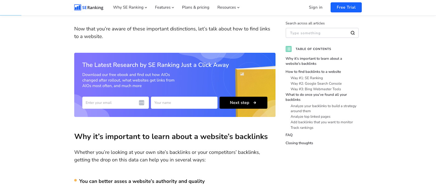 Example of mid-funnel marketing from a blog post
