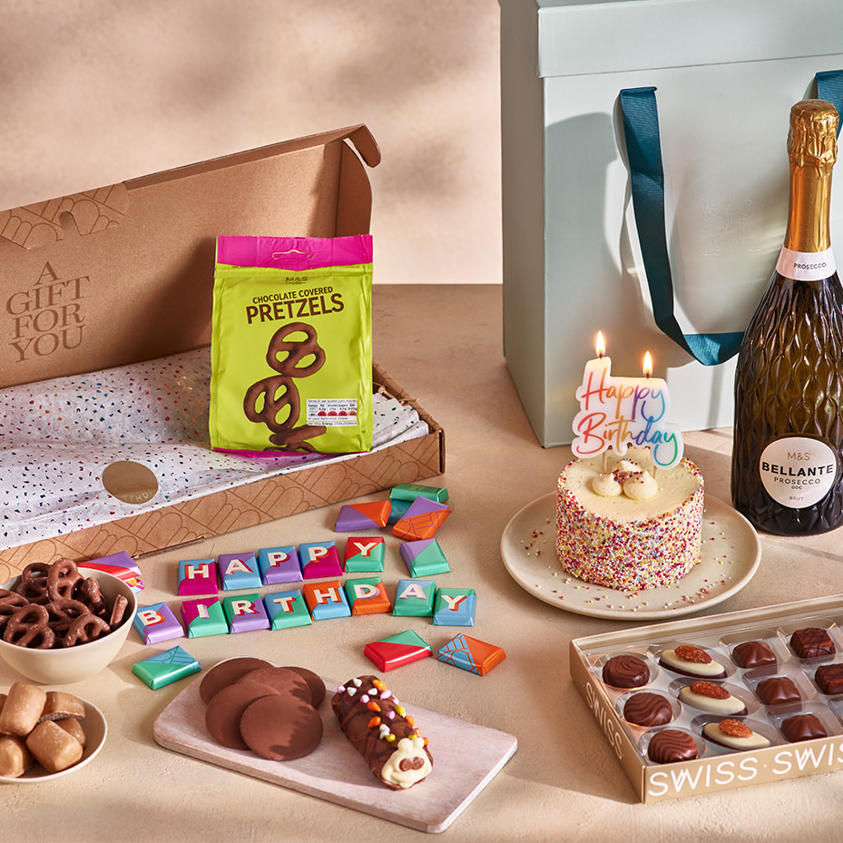 Happy Birthday Treats Letterbox Happy Birthday Cake And Fizz hamper