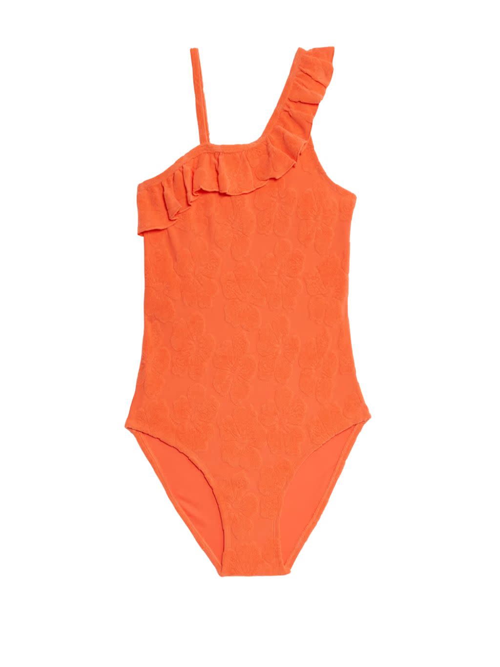 A frill edge orange swimsuit for girls