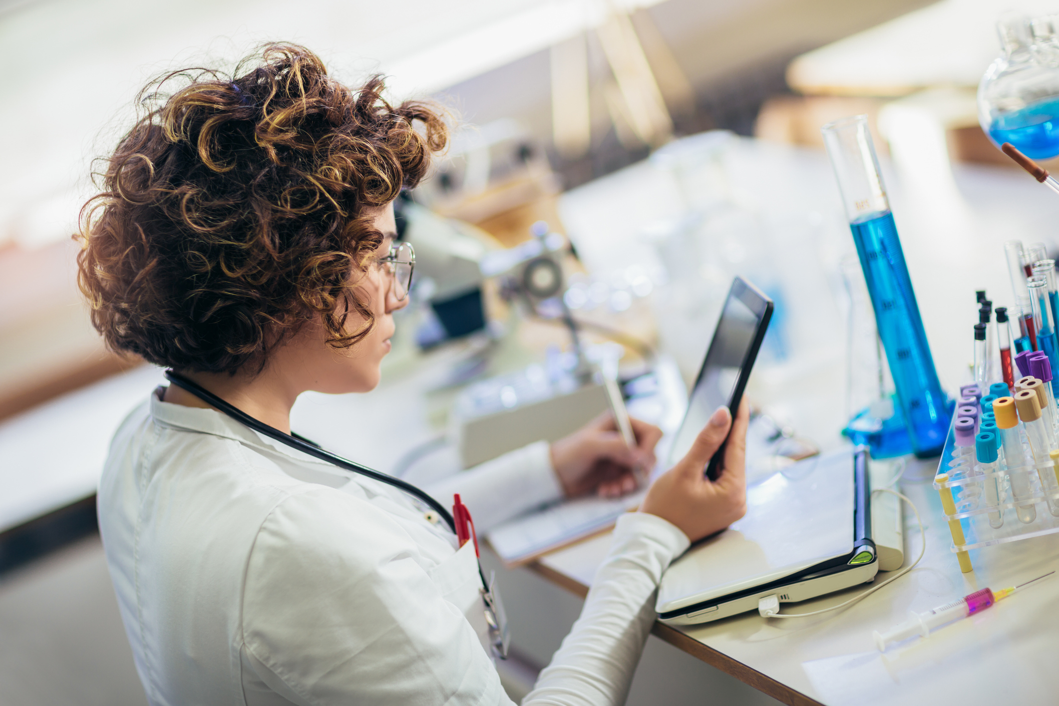 Scientist on tablet