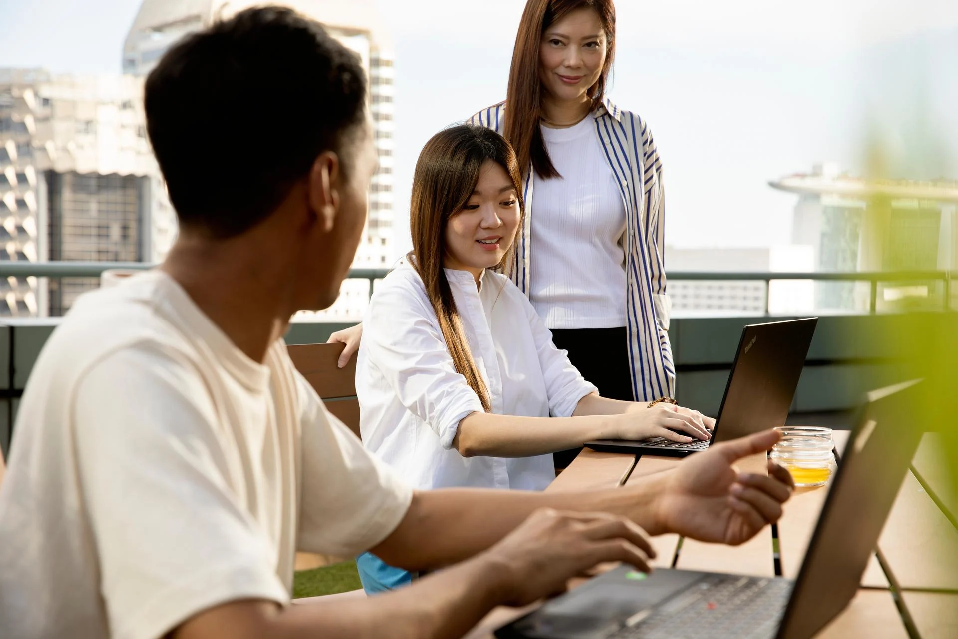 People working in a sunny office